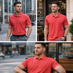 Calvin Klein Mens Coral Cotton Slub Short Sleeve Polo Shirt Large L